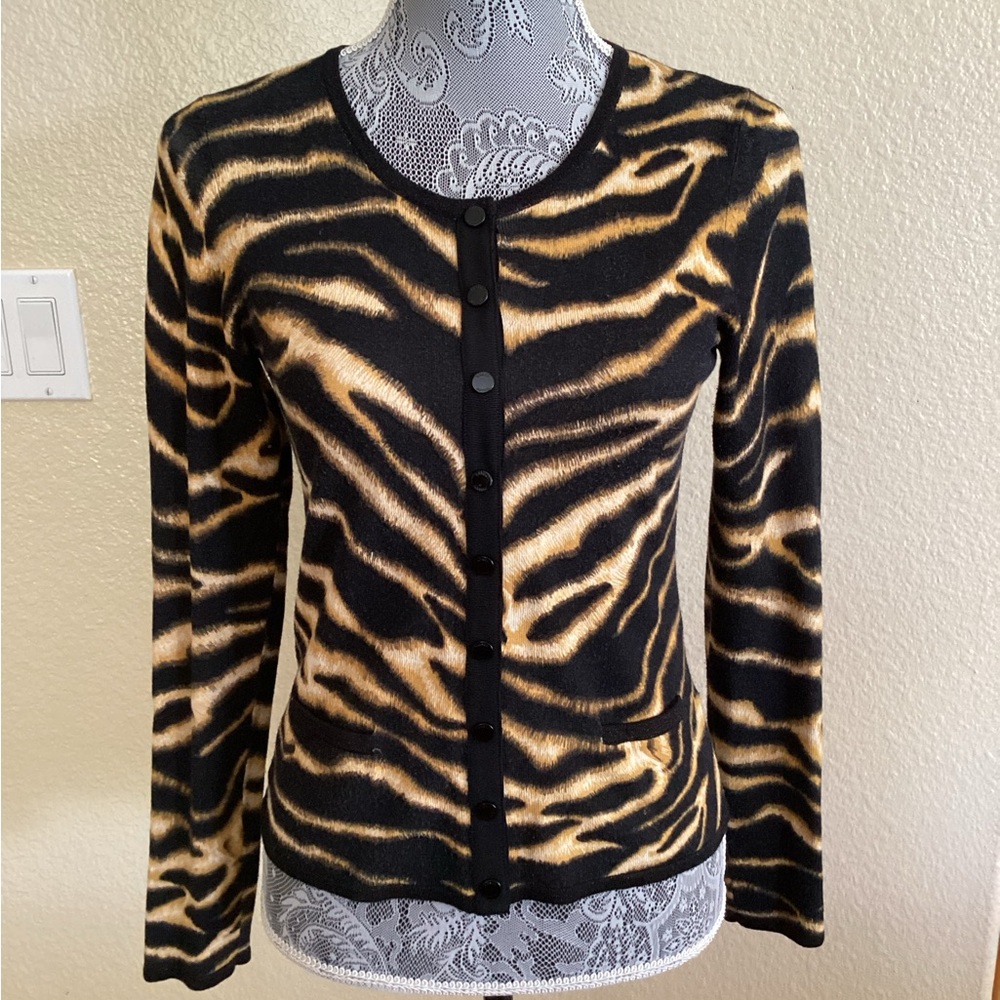 Karen Millen Tiger Striped Silk Blend Cardigan